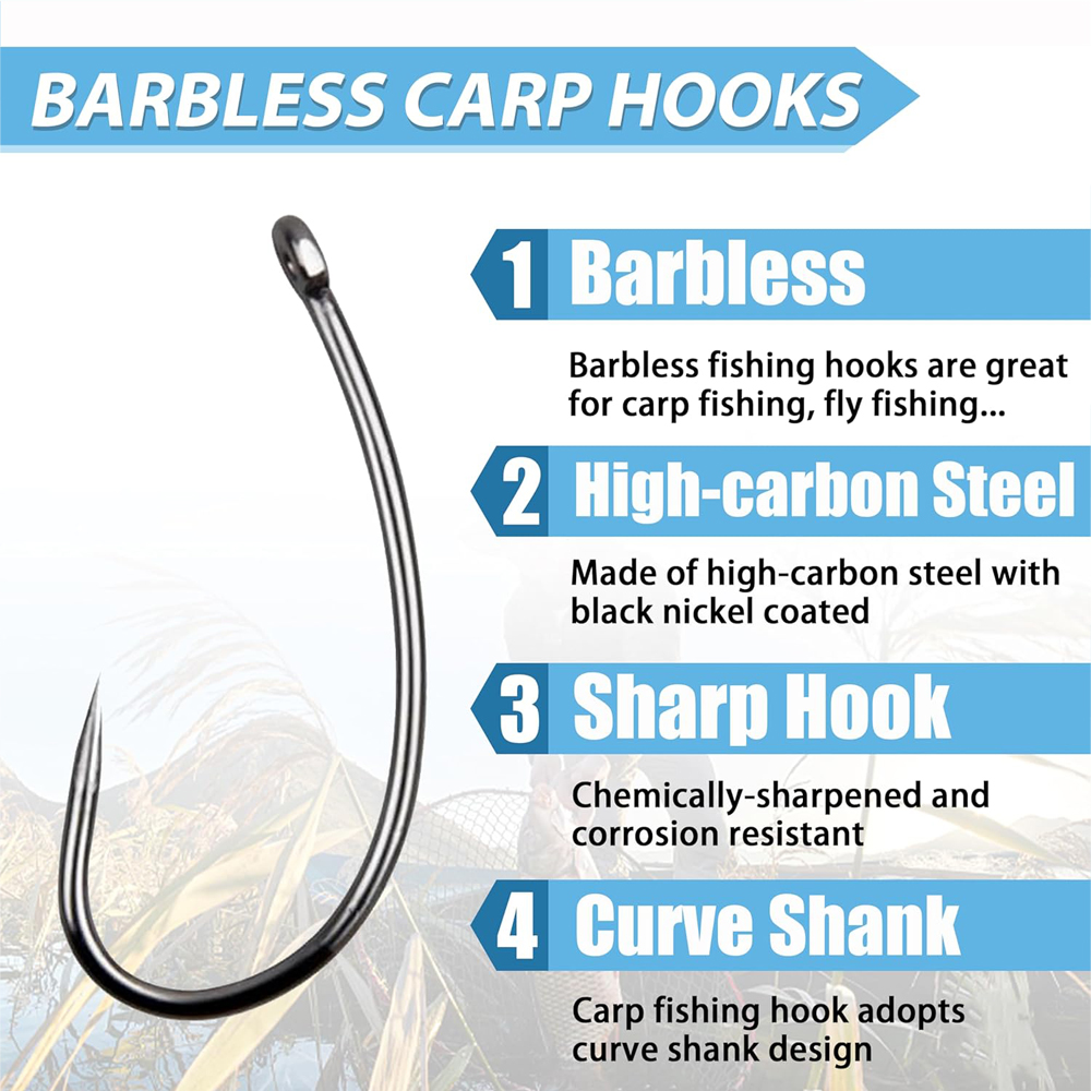 バーブレスフィッシングフックキット、湾曲したシャンク、フライ - Fishing Hook Assortment のレビューと価格